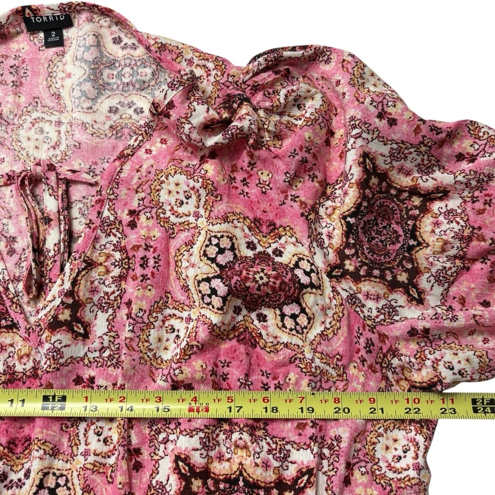 TORRID Gauze Tunic Skater Dress Size 2X 18/20 Medallion Pink 3/4 Blouson Sleeves - Picture 8 of 12